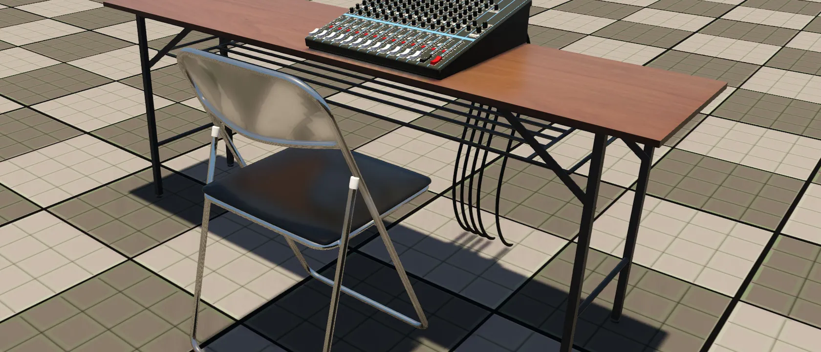 mixer, desk, and chair